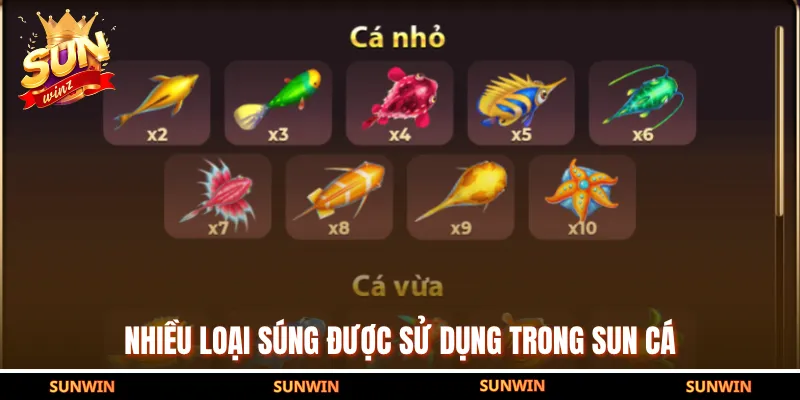 Nhiều loại súng được sử dụng trong Sun Cá